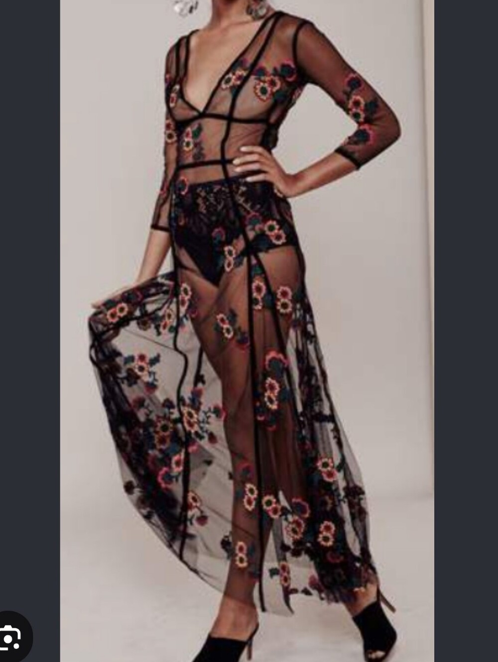 For Love & Lemons Eleonora Maxi Dress in black, sheer Mesh And Flowers